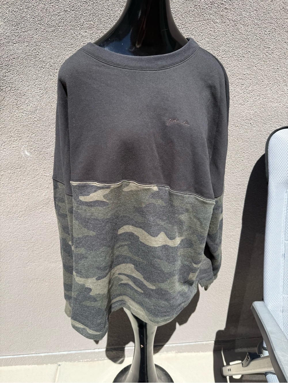NWT VS PINK Varsity Camo Colorblock Sweatshirt XL Rare HTF Discontinued Crew